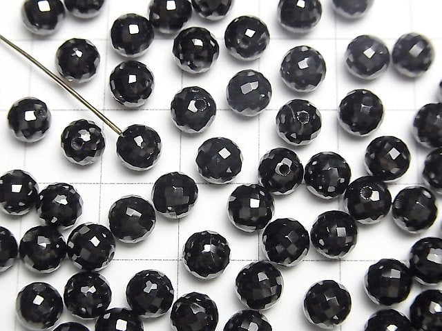 Schwarzer Spinell AAA Halbgebohrter Facettierter Rund 6mm 3 Stück