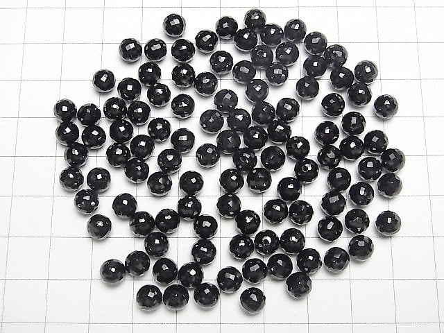 Schwarzer Spinell AAA Halbgebohrter Facettierter Rund 6mm 3 Stück