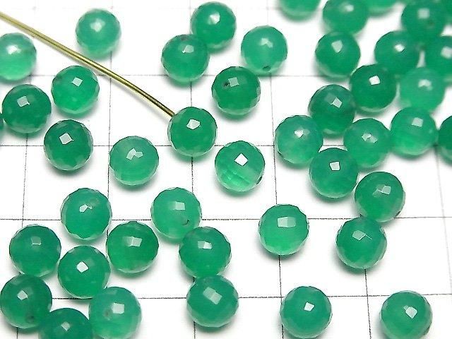 Hochwertiger Grüner Onyx AAA Halbgebohrter Facettierter Rund 6mm 4 Stück