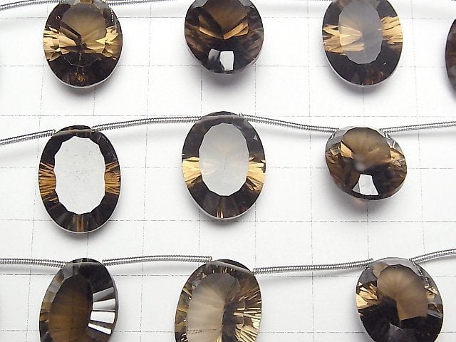 Hochwertiger Rauchquarz AAA Oval Konvex geschliffen 20x15mm 1 Strang Perlen (4 Stück)
