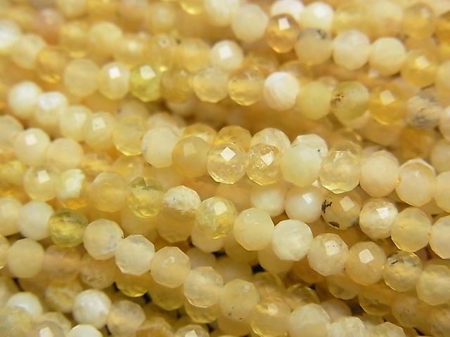 高品質!黃色蛋白石 AA++ 刻面圓珠 3毫米 1串(約15英吋/37厘米)
