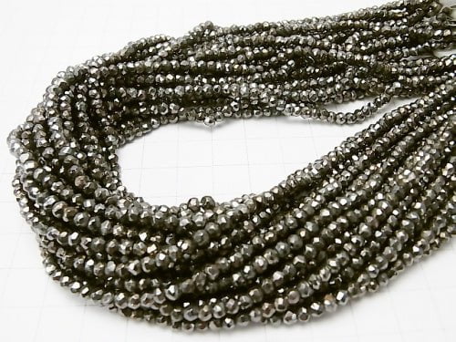 1strang 12,99 $! Pyrit AAA dunkelgraue Beschichtung facettierte Knopf Rondelle 1strang Perlen (ca. 13 Zoll / 32 cm)