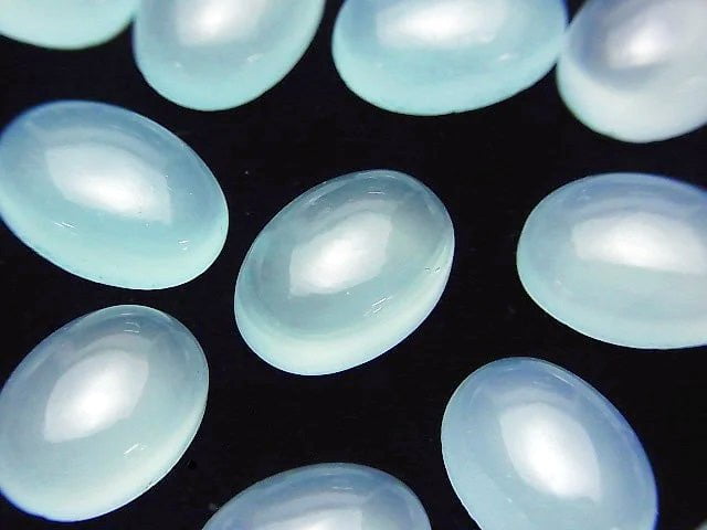 See Blau Chalcedon AAA oval Cabochon 14x10mm 3 Stück