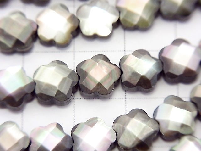 Hohe Qualität Schwarze Muschel Blume (facettiert) 8 x 8 x 4 mm halb oder 1strang Perlen (ca. 1.5 Zoll / 38 cm)
