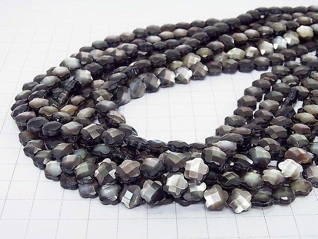 Hohe Qualität Schwarze Muschel Blume (facettiert) 8 x 8 x 4 mm halb oder 1strang Perlen (ca. 1.5 Zoll / 38 cm)