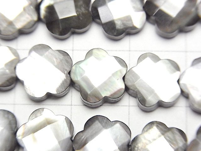 Hohe Qualität Schwarze Muschel Blume (facettiert) 10x10x5mm halb oder 1strang Perlen (ca. 15 Zoll / 38 cm)