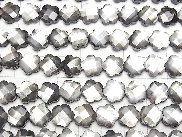 Hohe Qualität Schwarze Muschel Blume (facettiert) 10x10x5mm halb oder 1strang Perlen (ca. 15 Zoll / 38 cm)