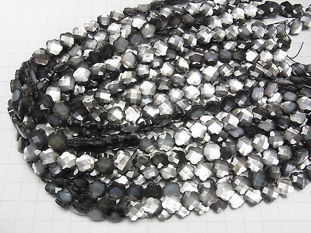 Hohe Qualität Schwarze Muschel Blume (facettiert) 10x10x5mm halb oder 1strang Perlen (ca. 15 Zoll / 38 cm)