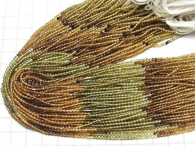 Hochwertig! Braun-Grüner Turmalin AAA Facettierte Rund 2mm 1Strang Perlen (ca. 12 Zoll / 30 cm)