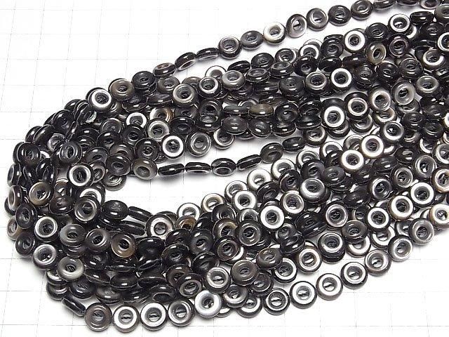 Hochwertige Schwarze Muschel (Schwarze Lippen-Auster) AAA Münze (Donut) 8x8mm 1/4-1Strang Perlen (ca. 15 Zoll / 36 cm)