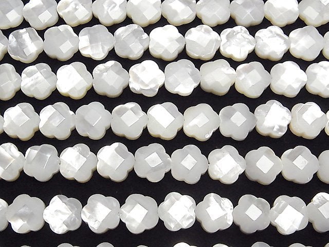 Hochwertige weiße Muschelblume (facettiert) 10x10x4mm 1/4 oder 1Strang Perlen (ca. 15 Zoll/38 cm)