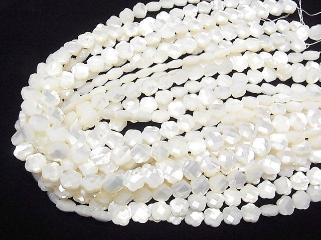 Hochwertige weiße Muschelblume (facettiert) 10x10x4mm 1/4 oder 1Strang Perlen (ca. 15 Zoll/38 cm)