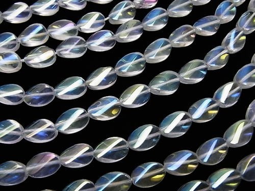 Aqua Crystal Twist Oval 12x8x4mm half or 1strand beads (aprx.15inch/38cm)