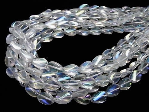 Aqua Crystal Twist Oval 12x8x4mm half or 1strand beads (aprx.15inch/38cm)