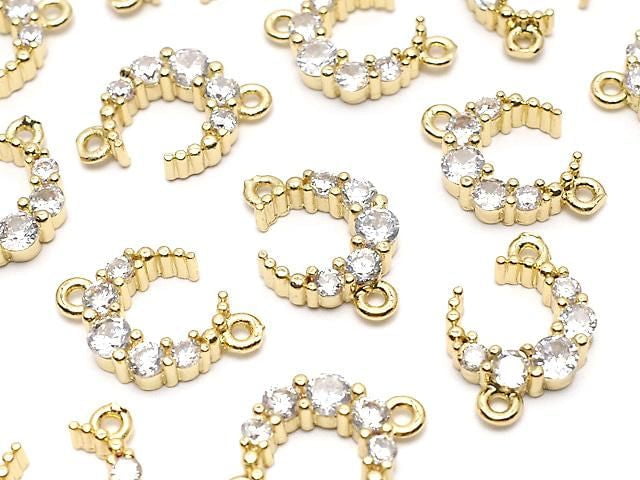 Metal Crescent Moon Motif Both Side Charms 14x10mm Gold (with CZ) 2pcs