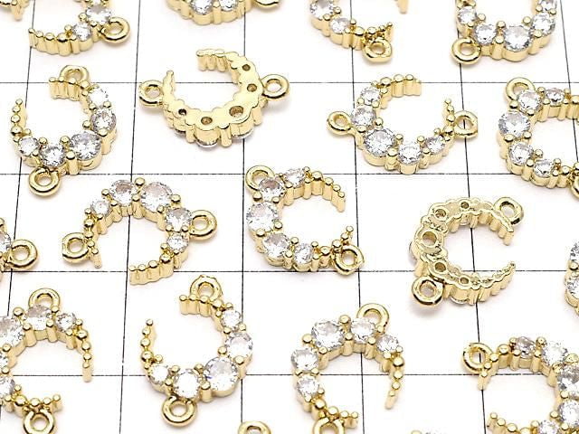 Metal Crescent Moon Motif Both Side Charms 14x10mm Gold (with CZ) 2pcs