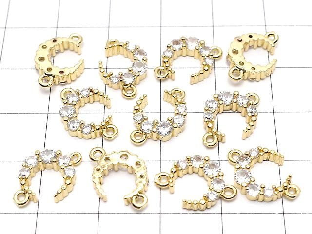 Metal Crescent Moon Motif Both Side Charms 14x10mm Gold (with CZ) 2pcs