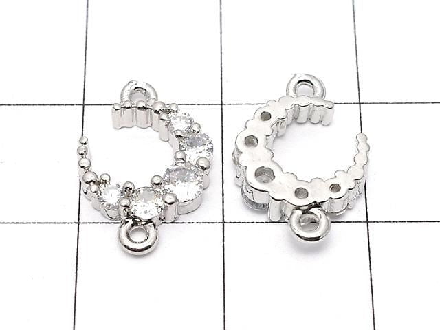 Metal Crescent Moon Motif Both Side Charms 14x10mm Silver (with CZ) 2pcs