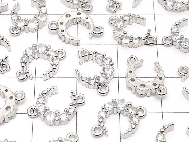 Metal Crescent Moon Motif Both Side Charms 14x10mm Silver (with CZ) 2pcs