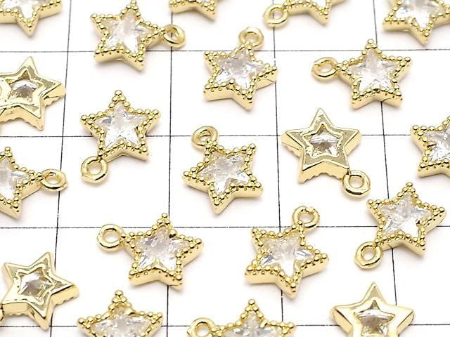 Metal Star Motif Charms, 9x7.5mm, Gold Color (with CZ), 3 Pieces