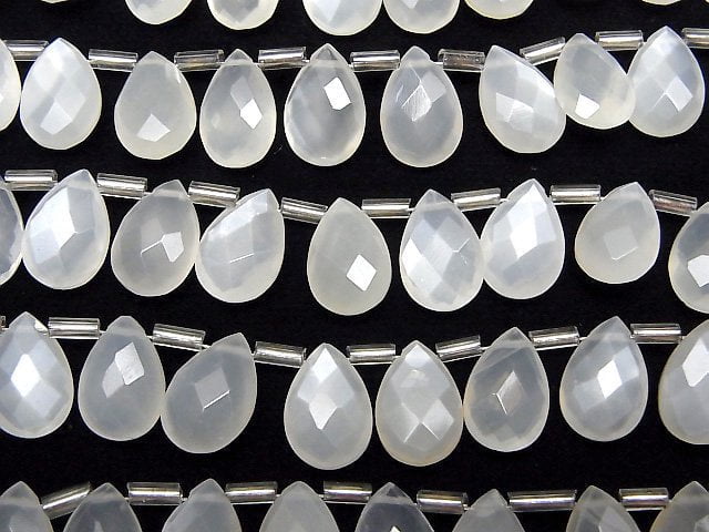 Hochwertiger weißer Mondstein AAA- Birnenform facettierte Briolette 12x8mm Halbe oder 1 Strang Perlen (12 Stück)