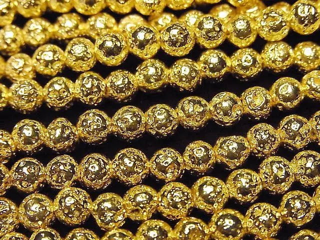Lava rund 4mm gelbvergoldet 1 Strang Perlen (ca. 15 Zoll / 36 cm)