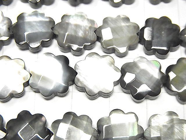 Hochwertige schwarze Muschelblume (facettiert) 12x12x4mm Hälfte oder 1 Strang Perlen (ca. 15 Zoll / 38 cm)