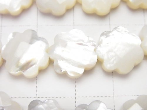 High-quality white shell flower (faceted) 12x12x4mm half or 1-strand beads (approx. 15 inches/38 cm)