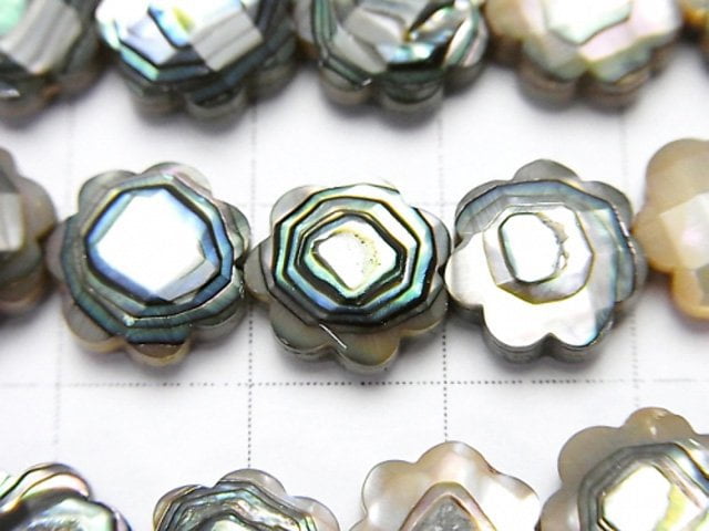 Abalone Muschelblume (facettiert) 10 x 10 x 3 mm 1/4 oder 1 Strang Perlen (ca. 15 Zoll / 38 cm)