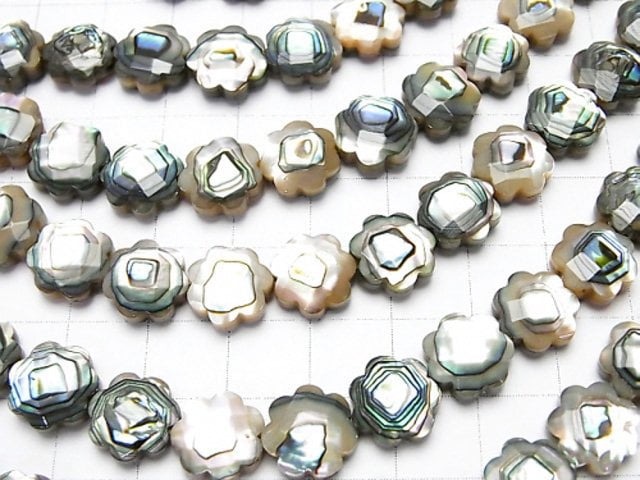 Abalone Muschelblume (facettiert) 10 x 10 x 3 mm 1/4 oder 1 Strang Perlen (ca. 15 Zoll / 38 cm)
