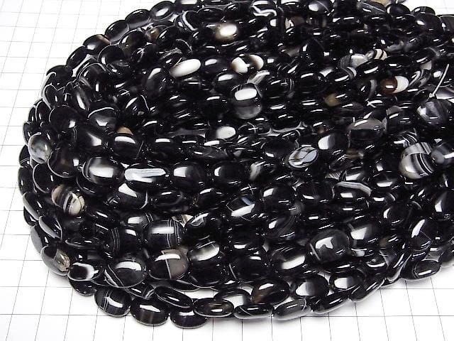 帶紋瑪瑙橢圓形 14x10mm 半串或 1 串珠子 (約 15 英寸/36 公分)