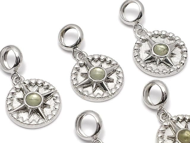 Meteorite & Moldavite 1 Stone Compass Pendant 11x11mm Silver925