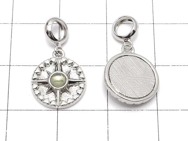 Meteorite & Moldavite 1 Stone Compass Pendant 11x11mm Silver925