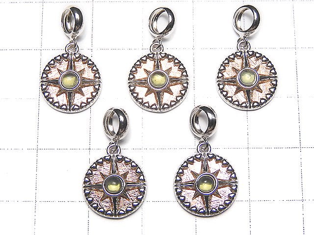 Meteorite & Moldavite 1 Stone! Compass Pendant 11x11mm Pink Gold Silver 925