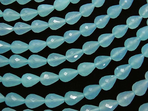 See-blauer Chalcedon AAA Vertikales Loch Facettierte Tropfen 14 x 10 x 10 mm 1/4 oder 1 Strang Perlen (ca. 36 cm)