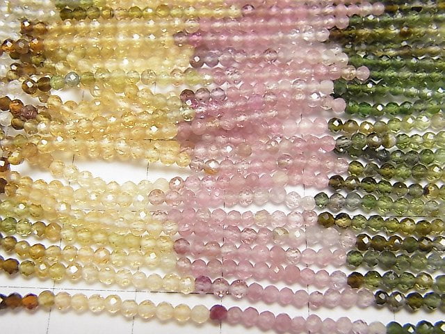 Hochwertig! Multicolor Turmalin AAA facettierte Runde 2 mm 1 Strang Perlen (ca. 13 Zoll / 31 cm)