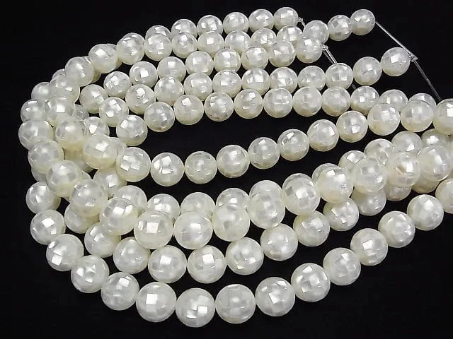 Mosaikschale Weiß Rund 14 mm 1/4 oder 1 Strang Perlen (ca. 14 Zoll / 34 cm)