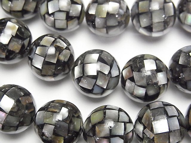 Mosaikschale Schwarz Rund 14 mm 1/4 oder 1 Strang Perlen (ca. 14 Zoll / 34 cm)