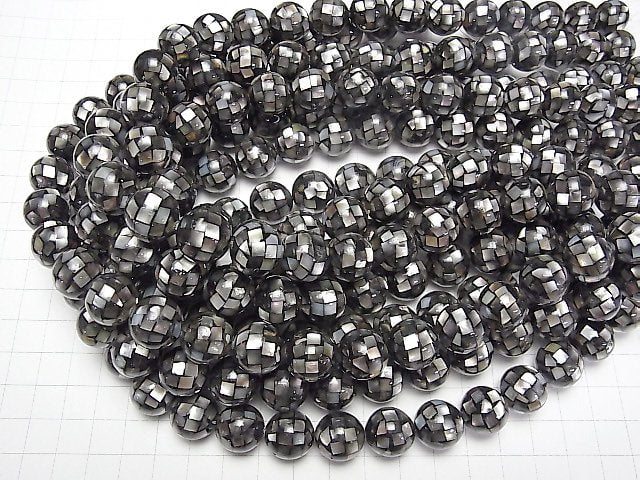 Mosaikschale Schwarz Rund 14 mm 1/4 oder 1 Strang Perlen (ca. 14 Zoll / 34 cm)