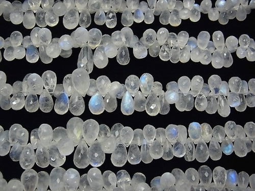 Hochwertiger Regenbogen-Mondstein AAA- Tropfen facettierte Briolette halbe oder 1 Strang Perlen (ca. 7 Zoll / 18 cm)