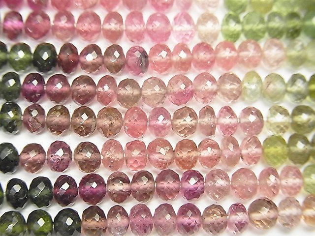 MicroCut! Top Quality Multicolor Tourmaline AAAA Faceted Button Rondelle half or 1strand beads (aprx.15inch / 38 cm)