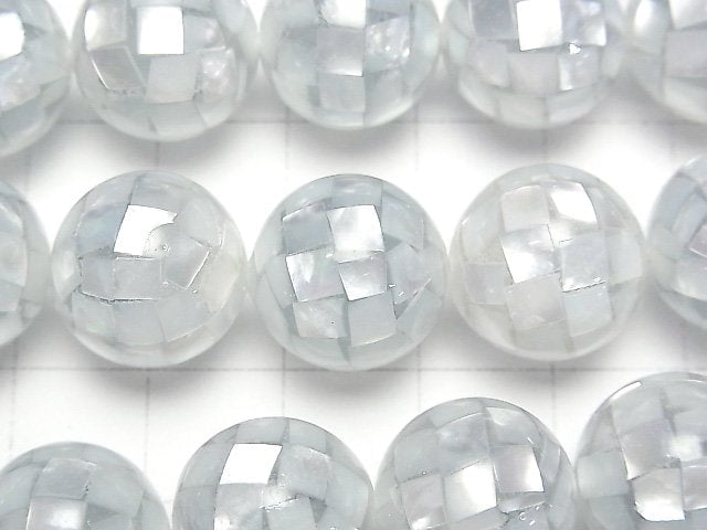 Mosaikschale Silber Rund 14mm 1/4 oder 1Strang Perlen (ca. 15 Zoll / 38 cm)