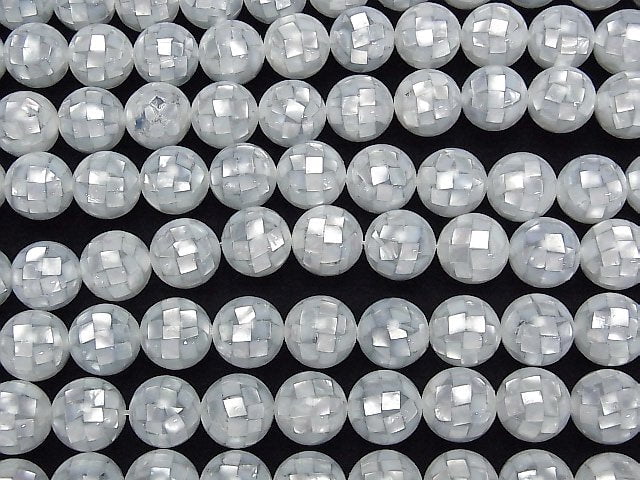 Mosaikschale Silber Rund 14mm 1/4 oder 1Strang Perlen (ca. 15 Zoll / 38 cm)