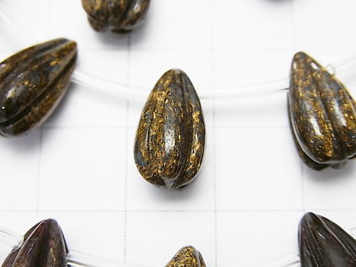 Bronzite Line Carved Drop 14x8x8mm half or 1strand beads (aprx.15inch/38cm)
