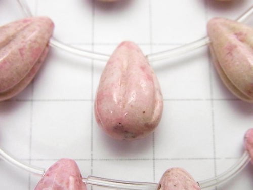 Peru Rhodonite Line Carved Drop 16 x 10 x 10 mm half or 1 strand (apr x 15 inch / 38 cm)