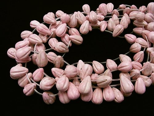 Peru Rhodonite Line Carved Drop 16 x 10 x 10 mm half or 1 strand (apr x 15 inch / 38 cm)