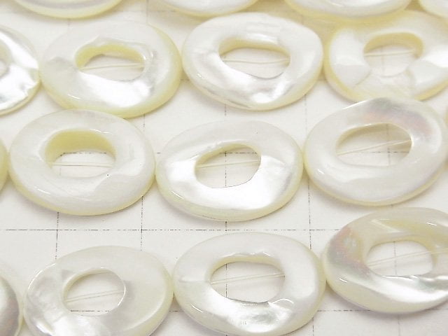 Perlmutt MOP Weiß Donut-Form oval 18x13x4mm 1 Strang Perlen (ca. 15 Zoll / 37 cm)