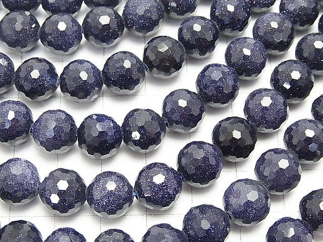 High Quality! 1strand $9.79! Blue Golden Sand Stone 128Faceted Round 10mm 1strand beads (aprx.15inch/37cm)