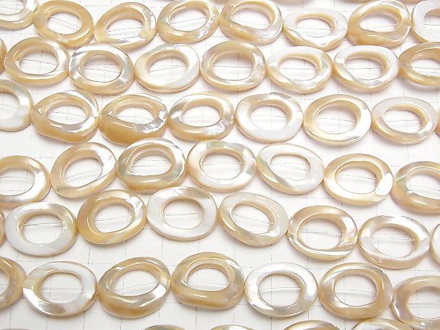 Perlmutt MOP Beige Donut Twist Oval 20x15x4mm halb oder 1strang Perlen (ca. 15 Zoll / 36 cm)