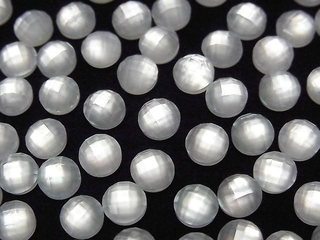 White Shell x Crystal AAA - Round Faceted Cabochon 6x6mm 3pcs